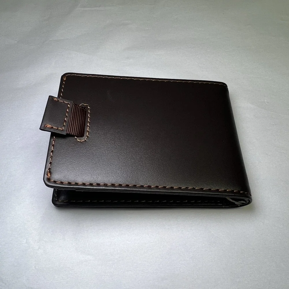 JAT Men's Wallet Retractable Card Brown Leather Style Money Clip Stitched